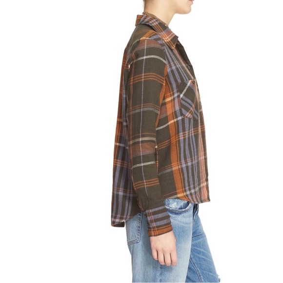 Free People Plaid Shirt Jacket in Olive, Rust & Blue - Picture 9 of 9